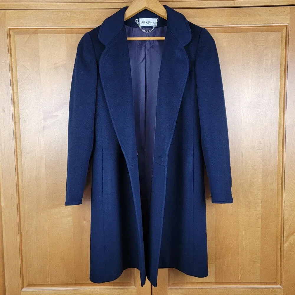 Vintage Women's Ashley Scott 100% Wool Navy Blue Coat - S - Picture 3 of 14